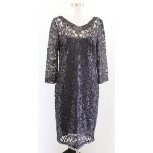 Tadashi Shoji Black 3/4 Sleeve Paillette Embroidered Sequin Lace Sheath Dress 12